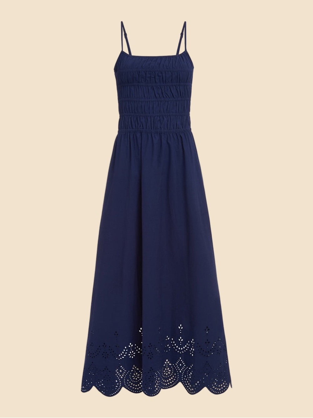 Solid & Striped
Delta Midi Dress Eyelet Hem French Navy